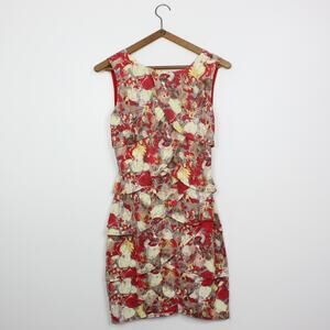 Esley Dress Women's Size Small Floral Cut out Back Scallop Artsy